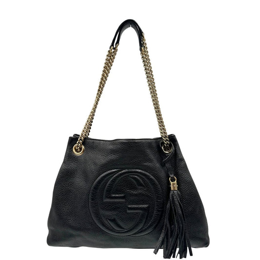 front Borsa Gucci in pelle nera munita di doppi manici, indossabile a spalla, di lusso, originale, ottime condizioni, usata.