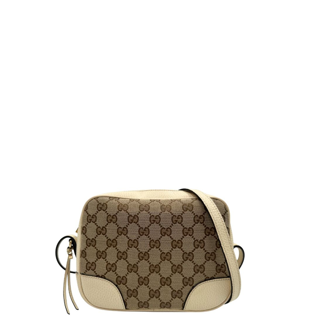 front Camera Bag Gucci in tessuto GG con finiture in pelle color avorio, di lusso, originale, ottime condizioni, usata.
