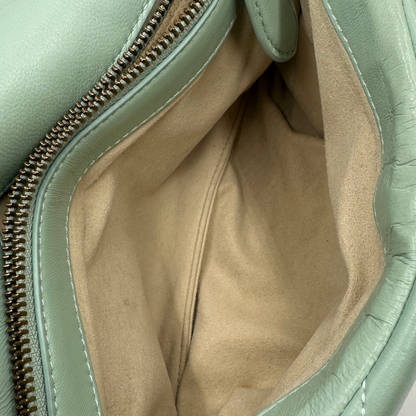 interno  Borsa Pinko in pelle color Tiffany e hardware dorato, di lusso, originale, ottime condizioni, usata 