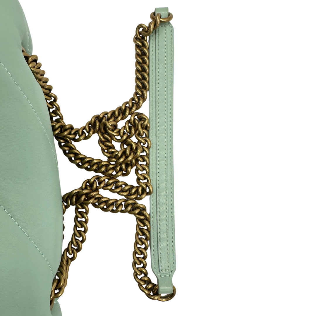 manico  Borsa Pinko in pelle color Tiffany e hardware dorato, di lusso, originale, ottime condizioni, usata