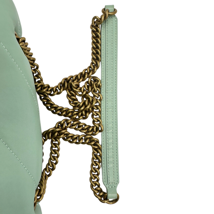 manico  Borsa Pinko in pelle color Tiffany e hardware dorato, di lusso, originale, ottime condizioni, usata