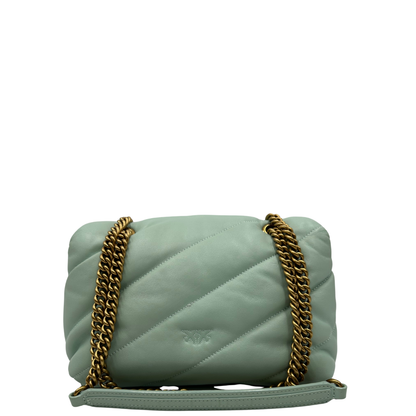 retro  Borsa Pinko in pelle color Tiffany e hardware dorato, di lusso, originale, ottime condizioni, usata 