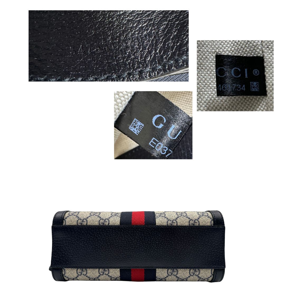 base Borsa Gucci in canvas GG, finiture in pelle blu e impreziosita da striscia Web rossa e blu, di lusso, originale, usata 