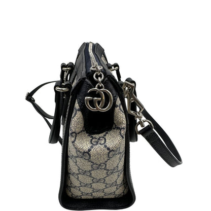 lasto Borsa Gucci in canvas GG, finiture in pelle blu e impreziosita da striscia Web rossa e blu, di lusso, originale, usata