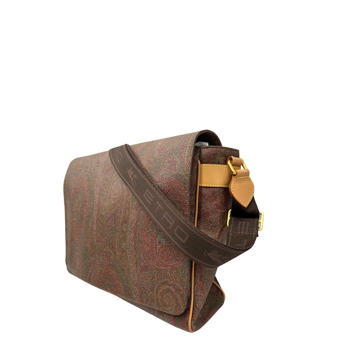 Laterale, Cartella Etro in canvas trama Paisley, indossabile a tracolla. Originale, usata, di lusso, in ottime condizioni.