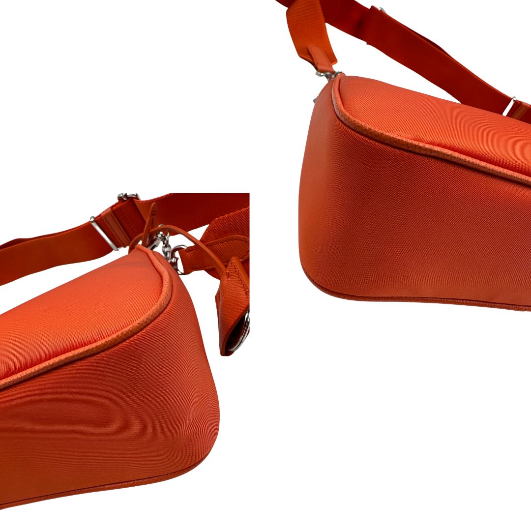  angoli Borsa Prada Re-edition 2005 in nylon arancione , di lusso, originale, eccellenti condizioni, usata 