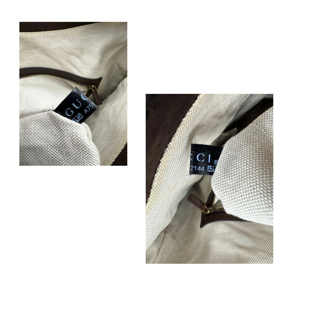 interno interno  Borsa Gucci in tessuto GG e finiture in pelle marrone, di lusso, originale, ottime condizioni, usata.  