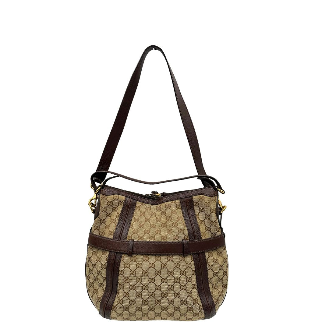 retro  Borsa Gucci in tessuto GG e finiture in pelle marrone, di lusso, originale, ottime condizioni, usata.