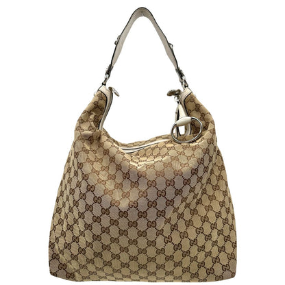 front Borsa Gucci in tessuto GG e finiture in pelle bianche, di lusso, originale, usata. 
