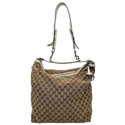 Borsa Gucci in tessuto GG e finiture in pelle bianche, di lusso, originale, usata.