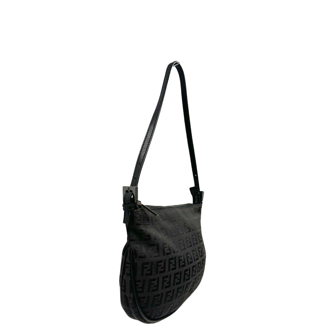 lato  Borsa Fendi nera trama Zucchino, di lusso, originale, ottime condizioni, usata.