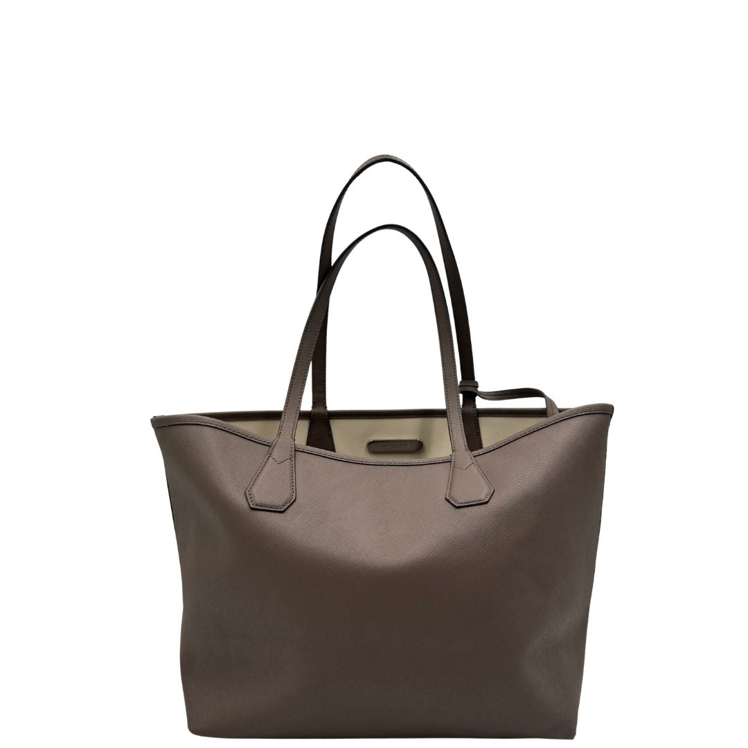 retro Borsa MK in pelle saffiano reversibile, tortora e panna, di lusso, originale, ottime condizioni, usata. 