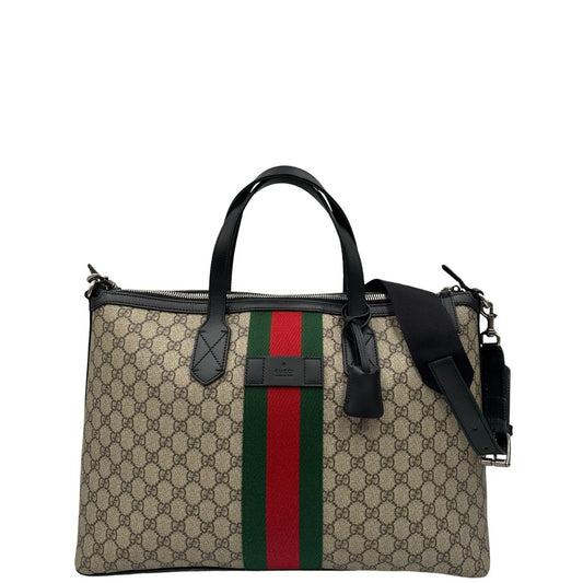 front  Borsa Tote Gucci in canvas GG e finiture in pelle nera, di lusso, originale, ottime condizioni, usata. 