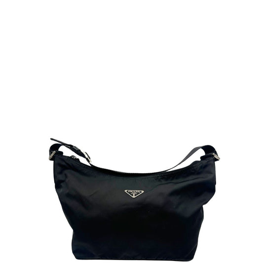 front Borsa Prada in vela sport nera e finiture in pelle tono su tono, di lusso, originale, ottime condizioni, usata. 