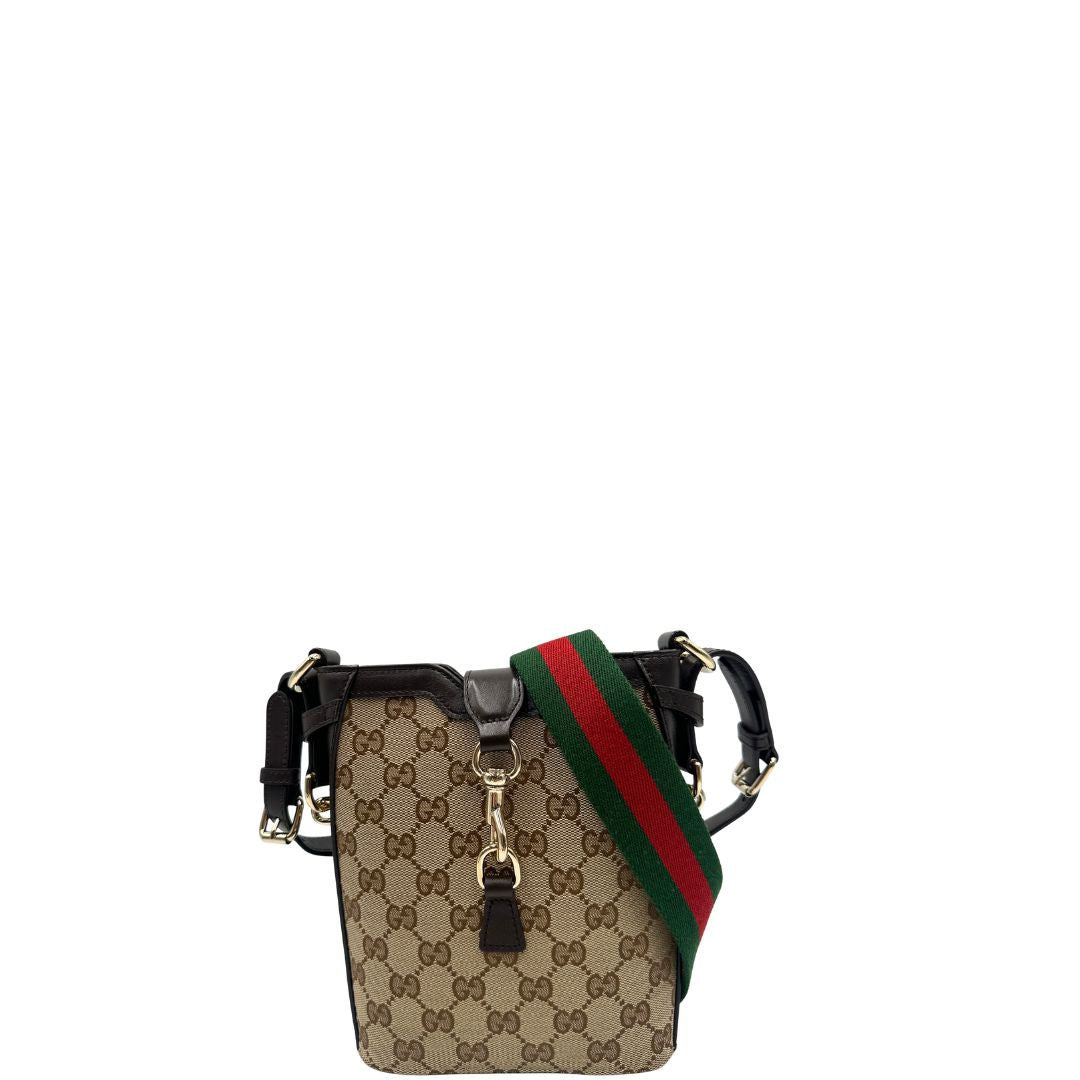 fron Borsa Gucci in canvas GG e finiture in pelle marrone, di lusso, originale, eccellenti condizioni, usata  