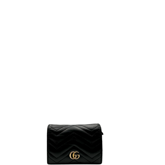 front Portafoglio Gucci in pelle nera con hardware dorato, di lusso, originale, ottime condizioni, usata. 
