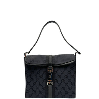 front Borsa Gucci in tessuto GG nero con finiture in pelle tono su tono 