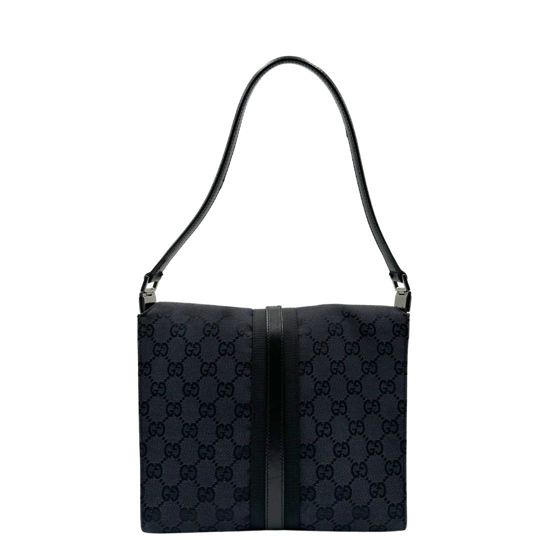 retro Borsa Gucci in tessuto GG nero con finiture in pelle tono su tono 