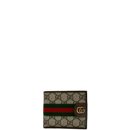 front  Portafoglio Gucci in canvas GG, finiture in pelle marrone e striscia Web verde e rossa, di lusso, originale, ottime condizioni, usato. 