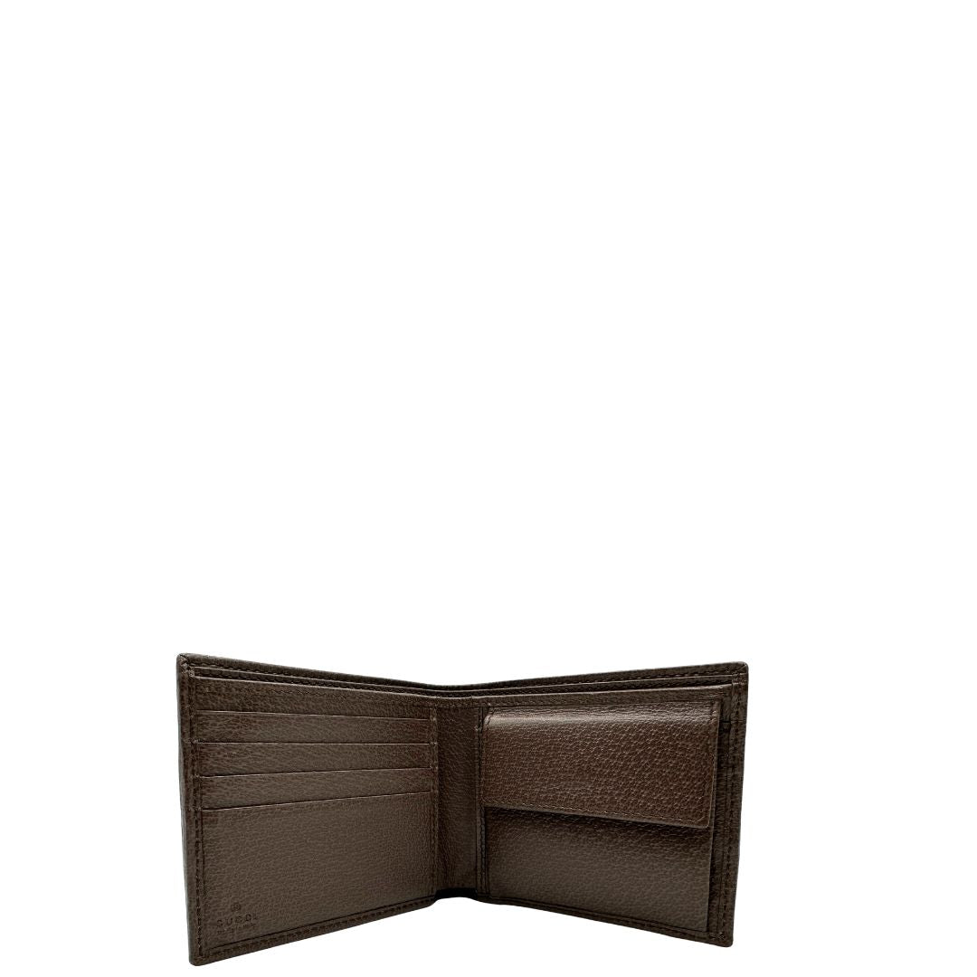 interno  Portafoglio Gucci in canvas GG, finiture in pelle marrone e striscia Web verde e rossa, di lusso, originale, ottime condizioni, usato. 