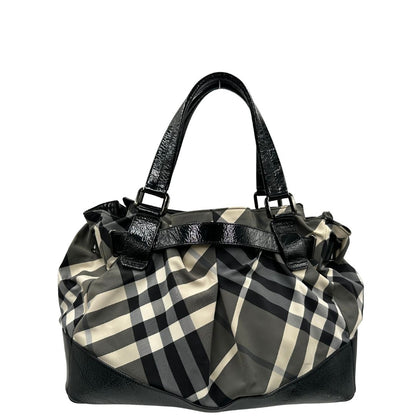 retro  Borsa Burberry in tessuto tartan e finiture in pelle verniciata nera, di lusso, originale, ottime condizioni. 
