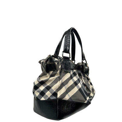 lato  Borsa Burberry in tessuto tartan e finiture in pelle verniciata nera, di lusso, originale, ottime condizioni. 