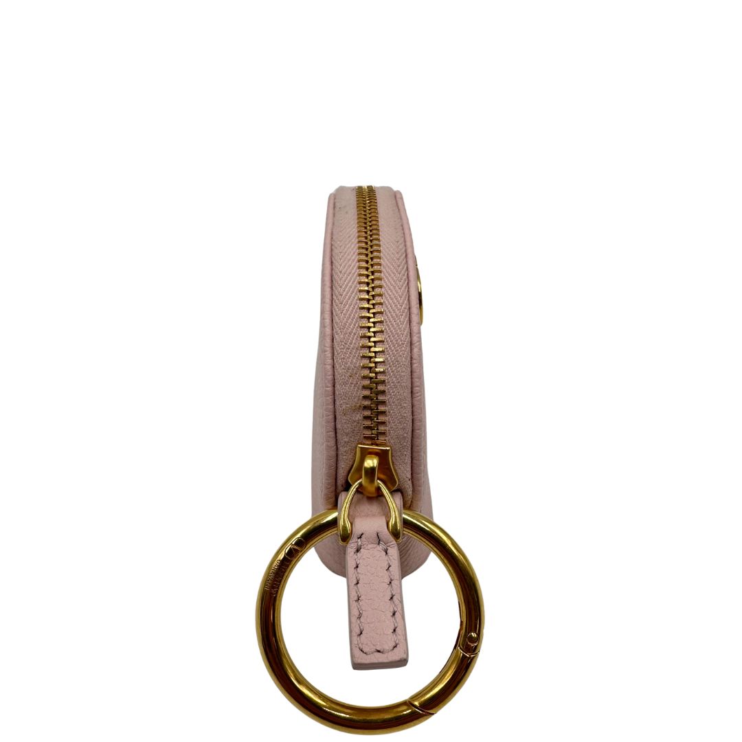 Charm portamonete Valentino Garavani in pelle rosa, di lusso, originale, eccellenti condizioni, usato.
