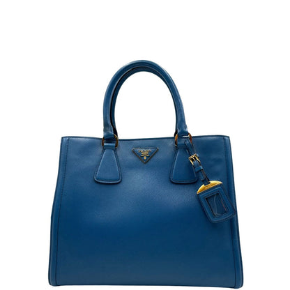 front Borsa Prada in pelle saffiano in doppia tonalità di blu, munita di doppi manici, di lusso, originale, ottime condizioni. 