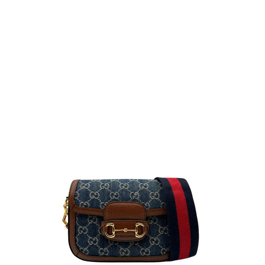 front Borsa Gucci Horsebit in tessuto denim nella versione piccola, di lusso, originale, ottime condizioni, usata. 