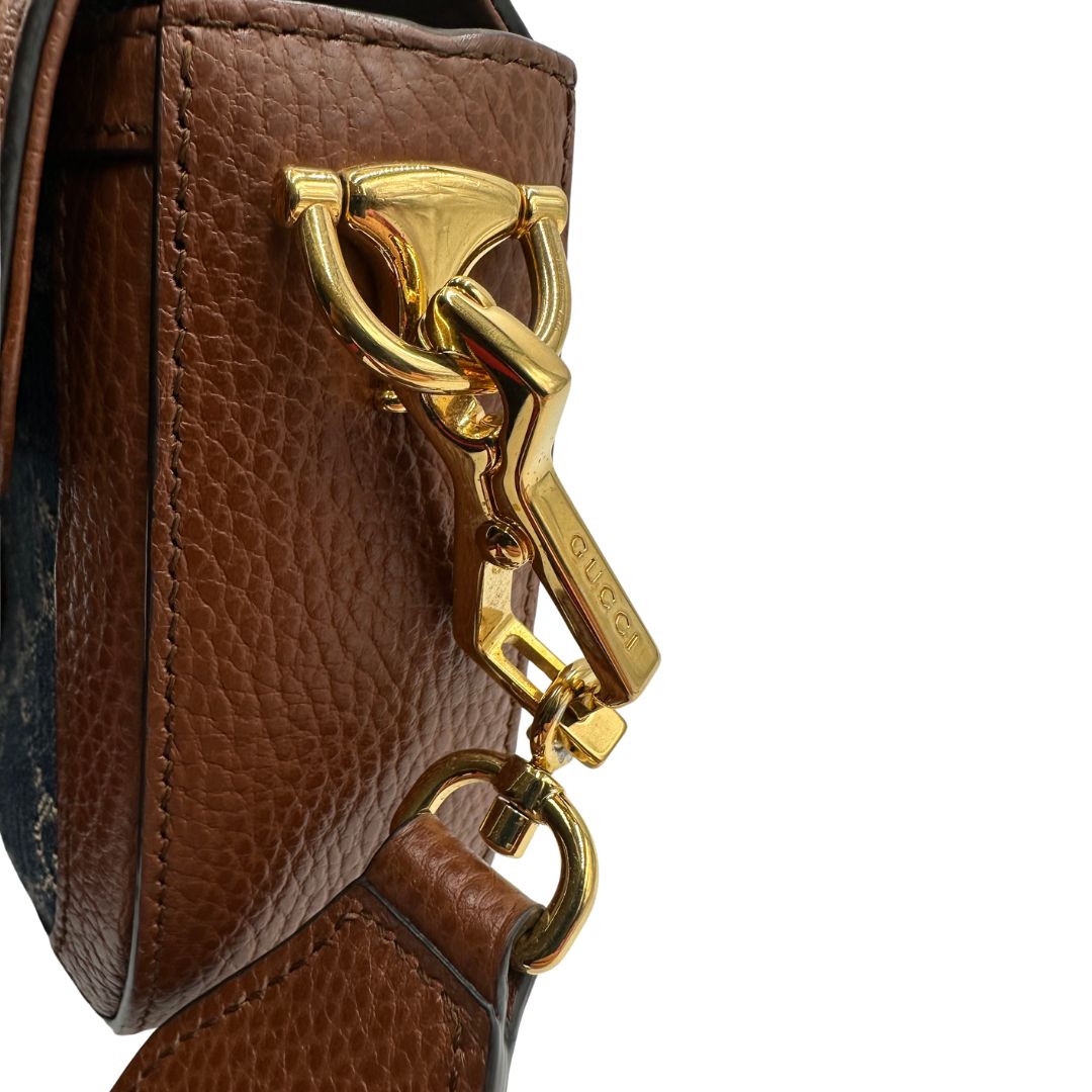 Borsa Gucci Horsebit in tessuto denim nella versione piccola, di lusso, originale, ottime condizioni, usata. 