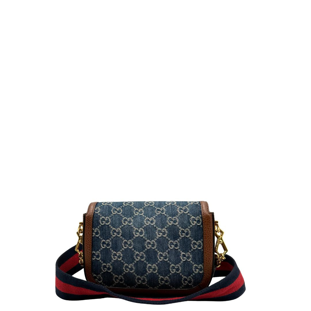 retro Borsa Gucci Horsebit in tessuto denim nella versione piccola, di lusso, originale, ottime condizioni, usata. 