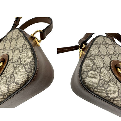 angoli  Borsa Gucci Horsebit in canvas GG con finiture in pelle marroni, di lusso, originale, eccellenti condizioni, usata. 