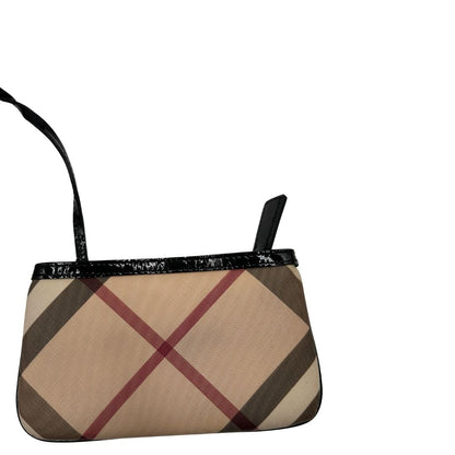Borsa Burberry in canvas tartan e finiture in pelle verniciata nera, di lusso, originale, ottime condizioni.