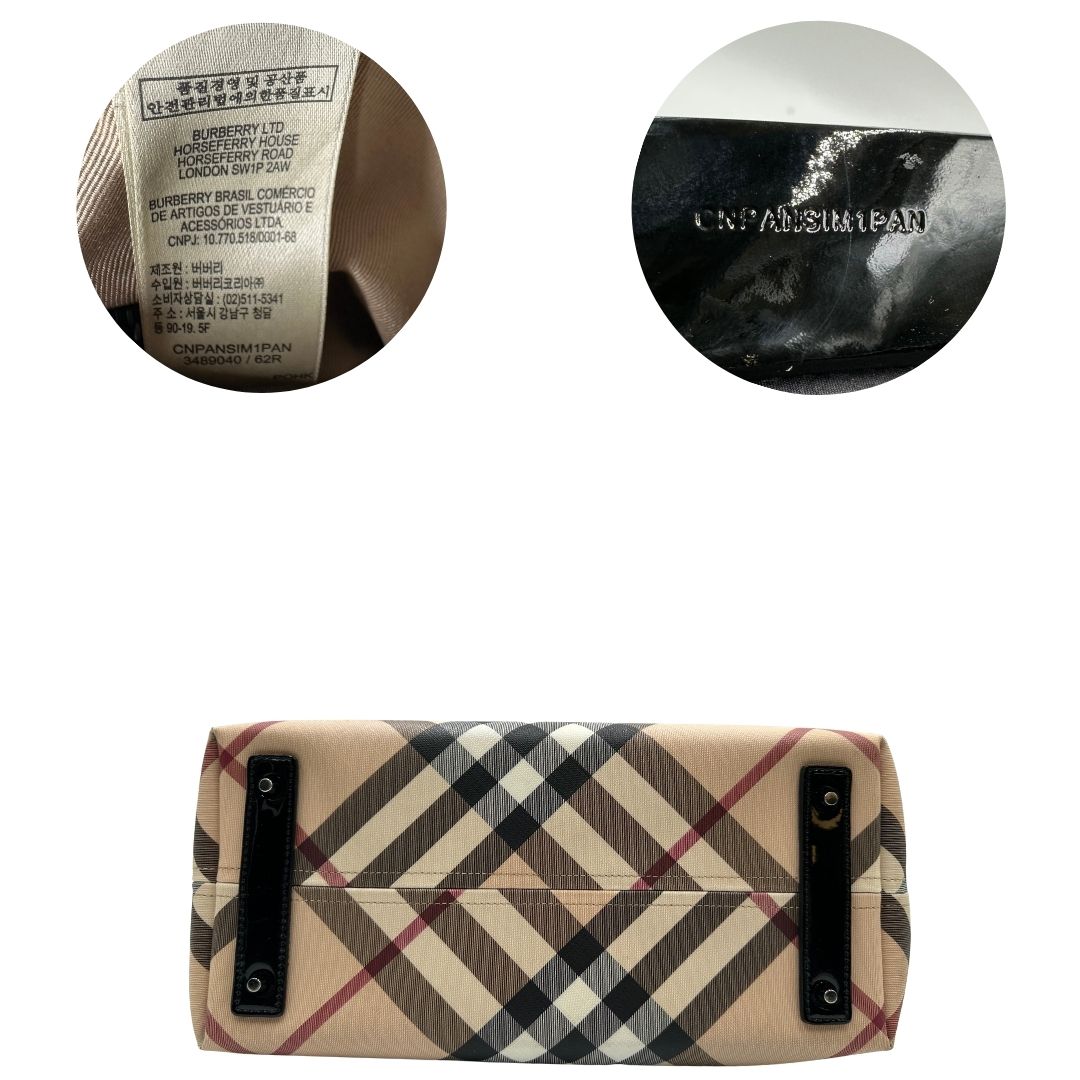 base Borsa Burberry in canvas tartan e finiture in pelle verniciata nera, di lusso, originale, ottime condizioni. 