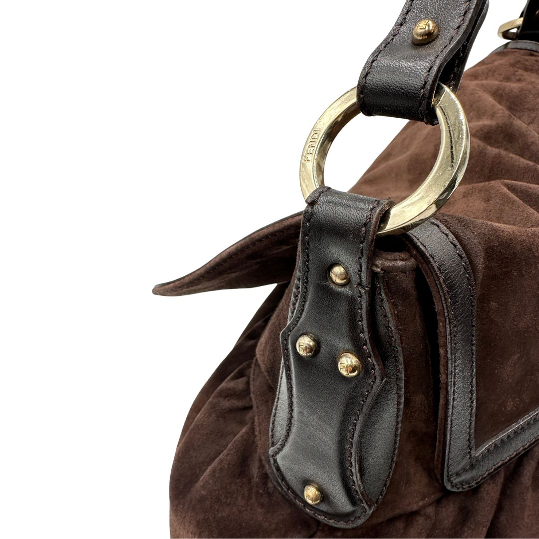 Borsa Fendi in pelle scamosciata marrone e finiture in pelle liscia, di lusso, originale, ottime condizioni.