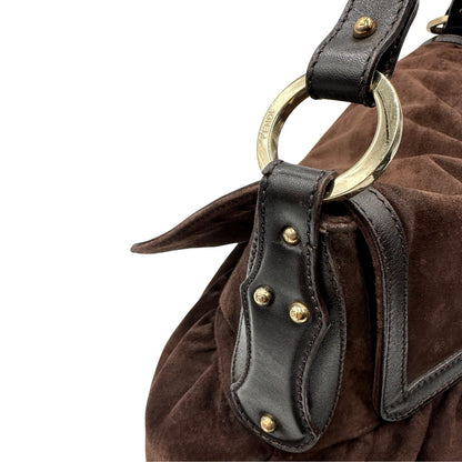 Borsa Fendi in pelle scamosciata marrone e finiture in pelle liscia, di lusso, originale, ottime condizioni.