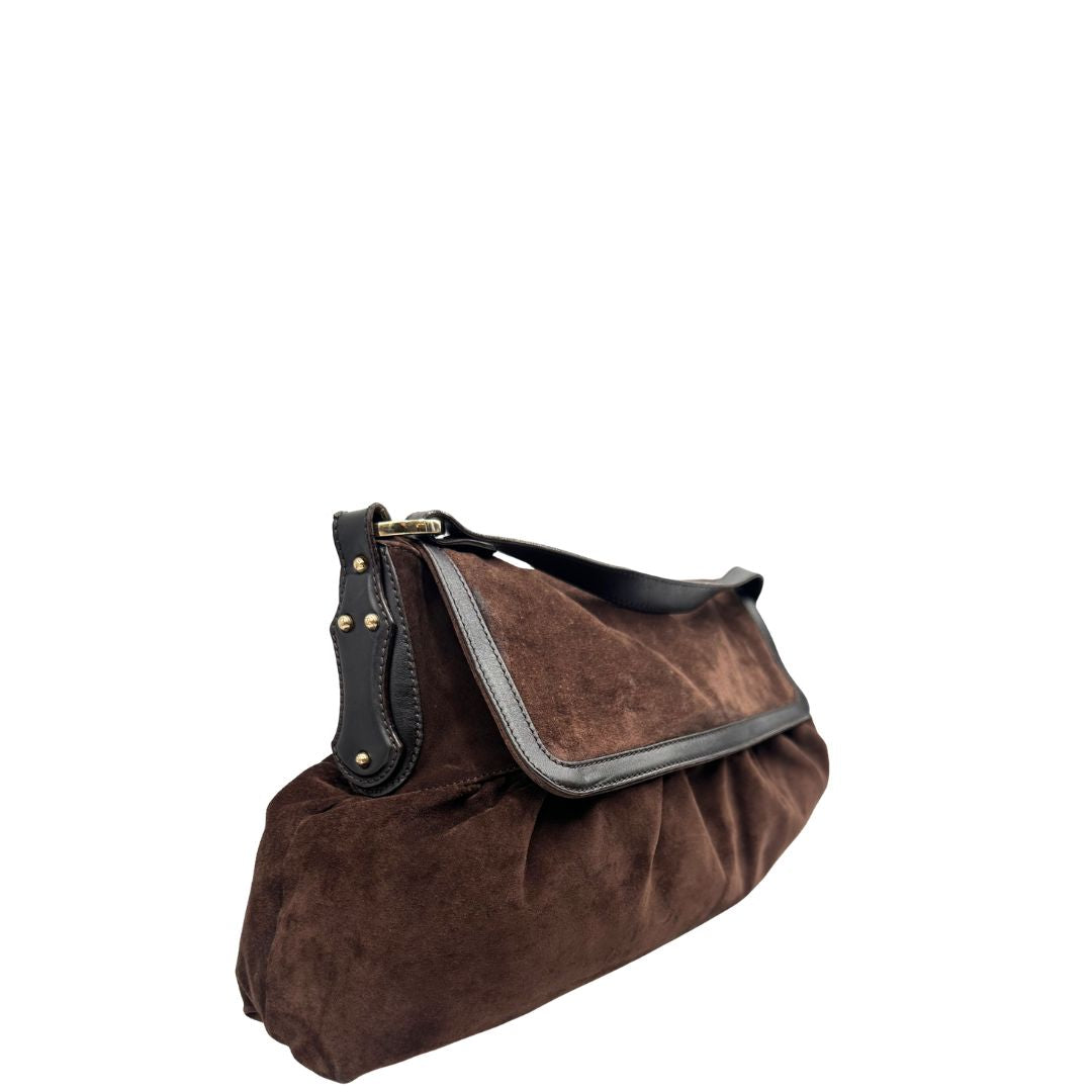 Borsa Fendi in pelle scamosciata marrone e finiture in pelle liscia, di lusso, originale, ottime condizioni.