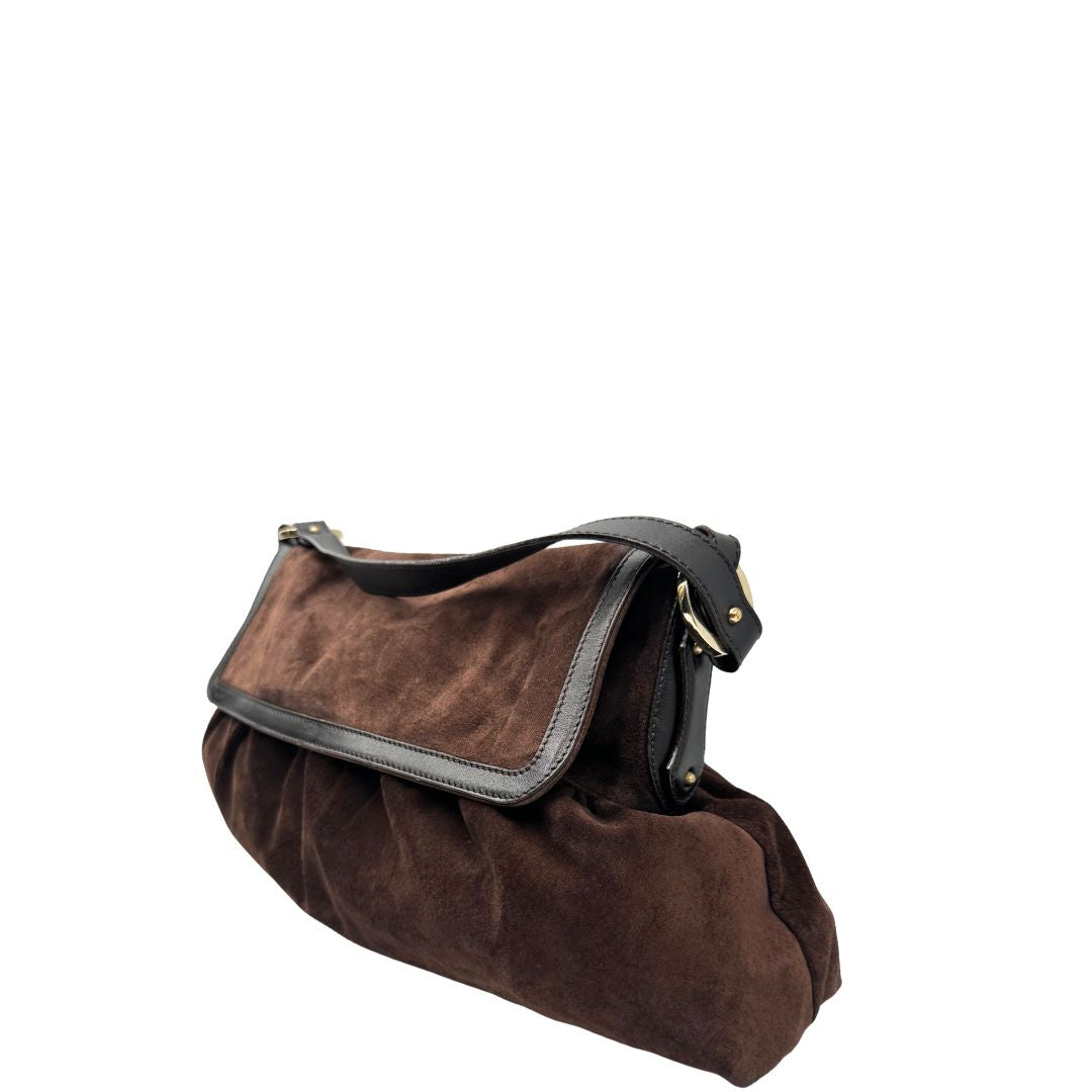 Borsa Fendi in pelle scamosciata marrone e finiture in pelle liscia, di lusso, originale, ottime condizioni.