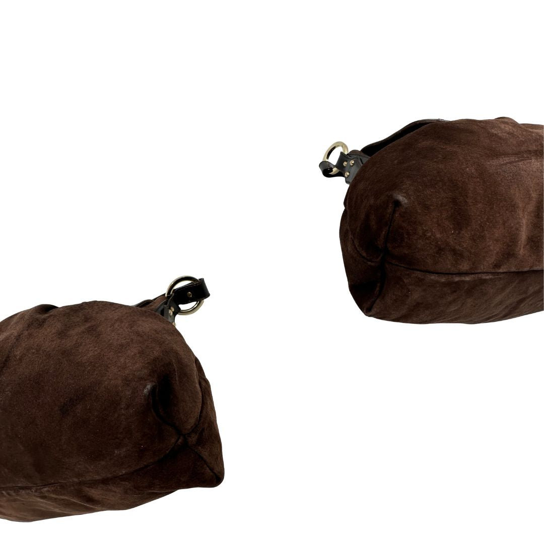 Borsa Fendi in pelle scamosciata marrone e finiture in pelle liscia, di lusso, originale, ottime condizioni.
