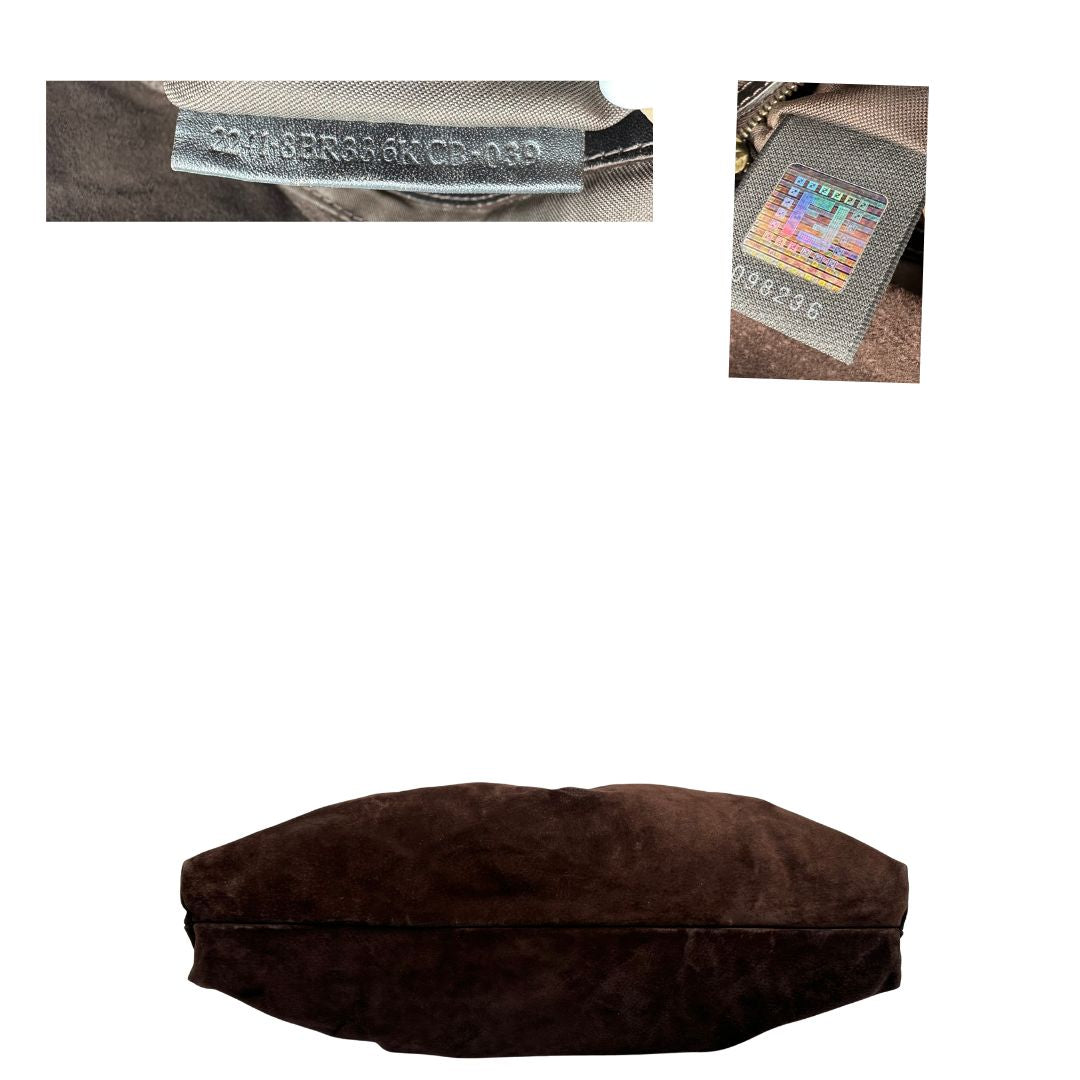 Borsa Fendi in pelle scamosciata marrone e finiture in pelle liscia, di lusso, originale, ottime condizioni.