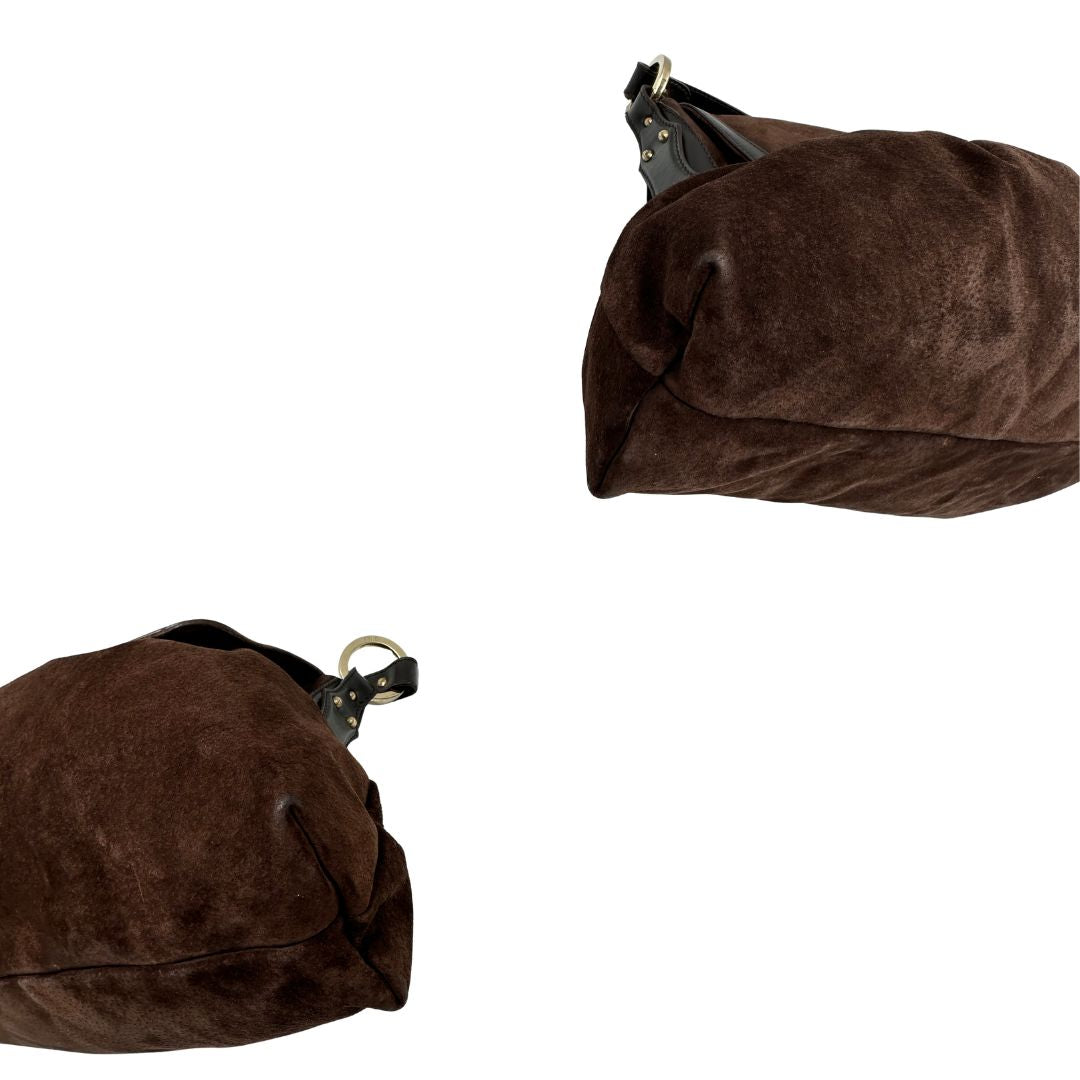 Borsa Fendi in pelle scamosciata marrone e finiture in pelle liscia, di lusso, originale, ottime condizioni.