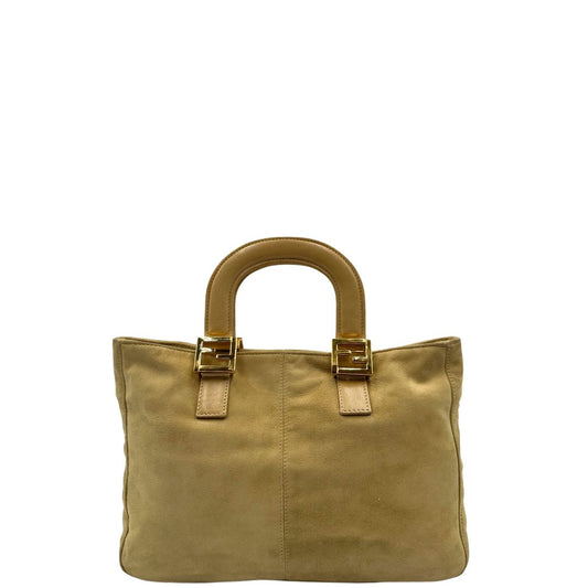 front Borsa Fendi in morbida pelle scamosciata, munita di doppi manici in pelle liscia e impreziosita da doppie F al di sotto dei manici, di lusso, originale, buone condizioni, usata. 