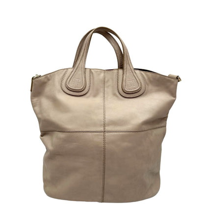 front Borsa Givenchy Nightingale in pelle morbida color greige, di lusso, originale, ottime condizioni, usata. 