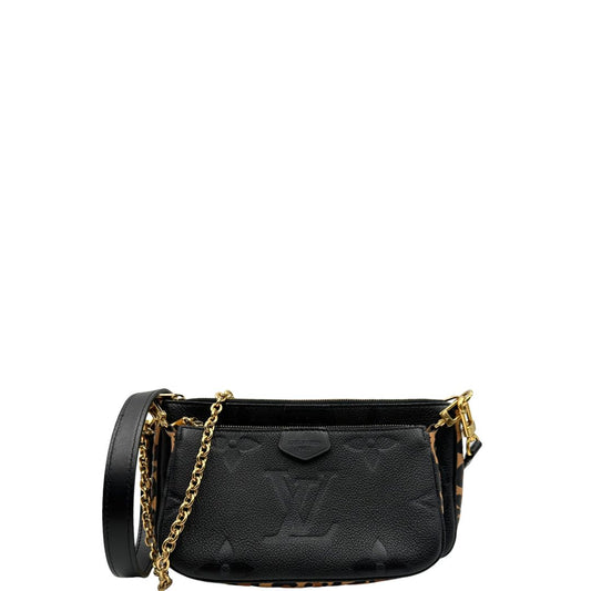 front Iconica Multi Pochette Accessoires Louis Vuitton Limited Edition in pelle Empreinte nera con profili trama animalier, munita di una tracolla amovibile e un manico in catena amovibile, di lusso, originale, ottime condizioni, usata  