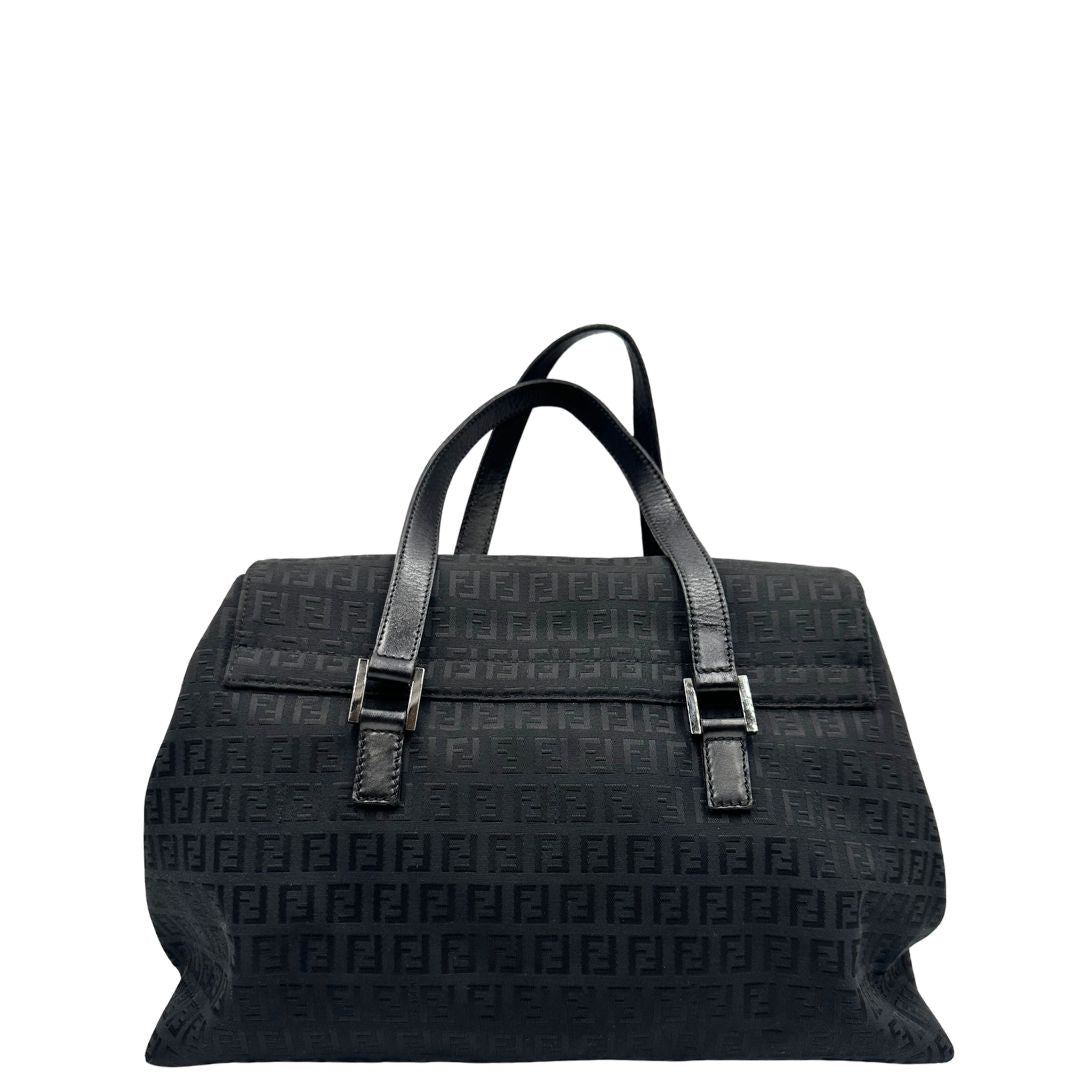 retro Borsa Fendi nera trama Zucchino, munita di doppi manici, di lusso, originale, ottime condizioni, usata. 