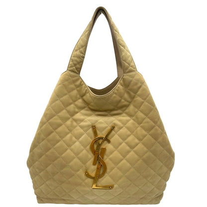 Saint Laurent Icare Maxi Shopping Bag in pelle trapuntata color avorio, impreziosita dall’iconico maxi logo Cassandre dorato frontale, di lusso, originale.