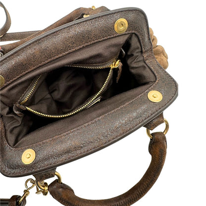  Borsa Miu Miu in pelle scamosciata marrone, indossabile anche a tracolla, di lusso, originale, ottime condizioni, usata.