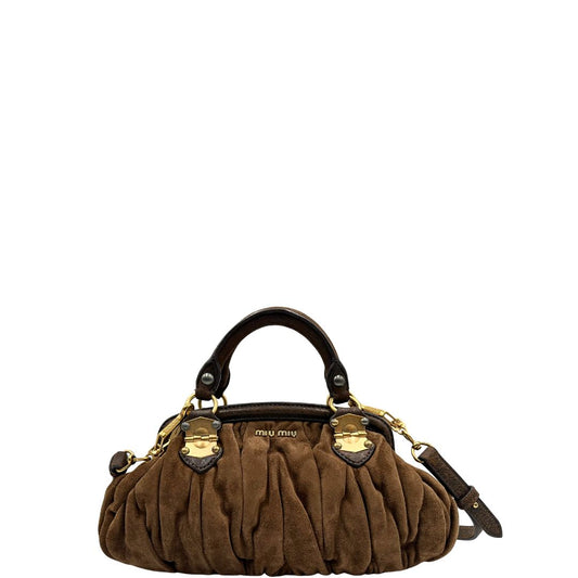  Borsa Miu Miu in pelle scamosciata marrone, indossabile anche a tracolla, di lusso, originale, ottime condizioni, usata.