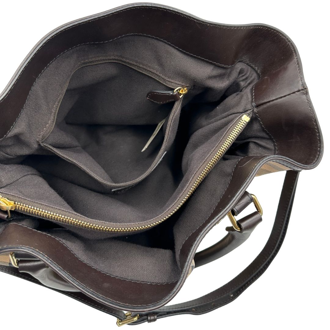 interno  Borsa Burberry in canvas tartan e finiture in pelle marroni, di lusso, originale, ottime condizioni, usata. 