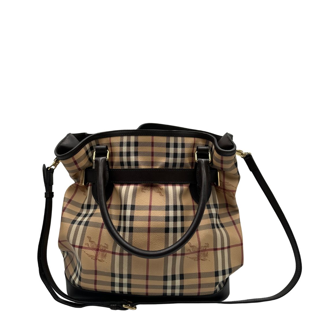 retro  Borsa Burberry in canvas tartan e finiture in pelle marroni, di lusso, originale, ottime condizioni, usata. 